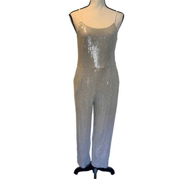 Sequin Silver Wide Leg Jumpsuit - Picture 6 of 13